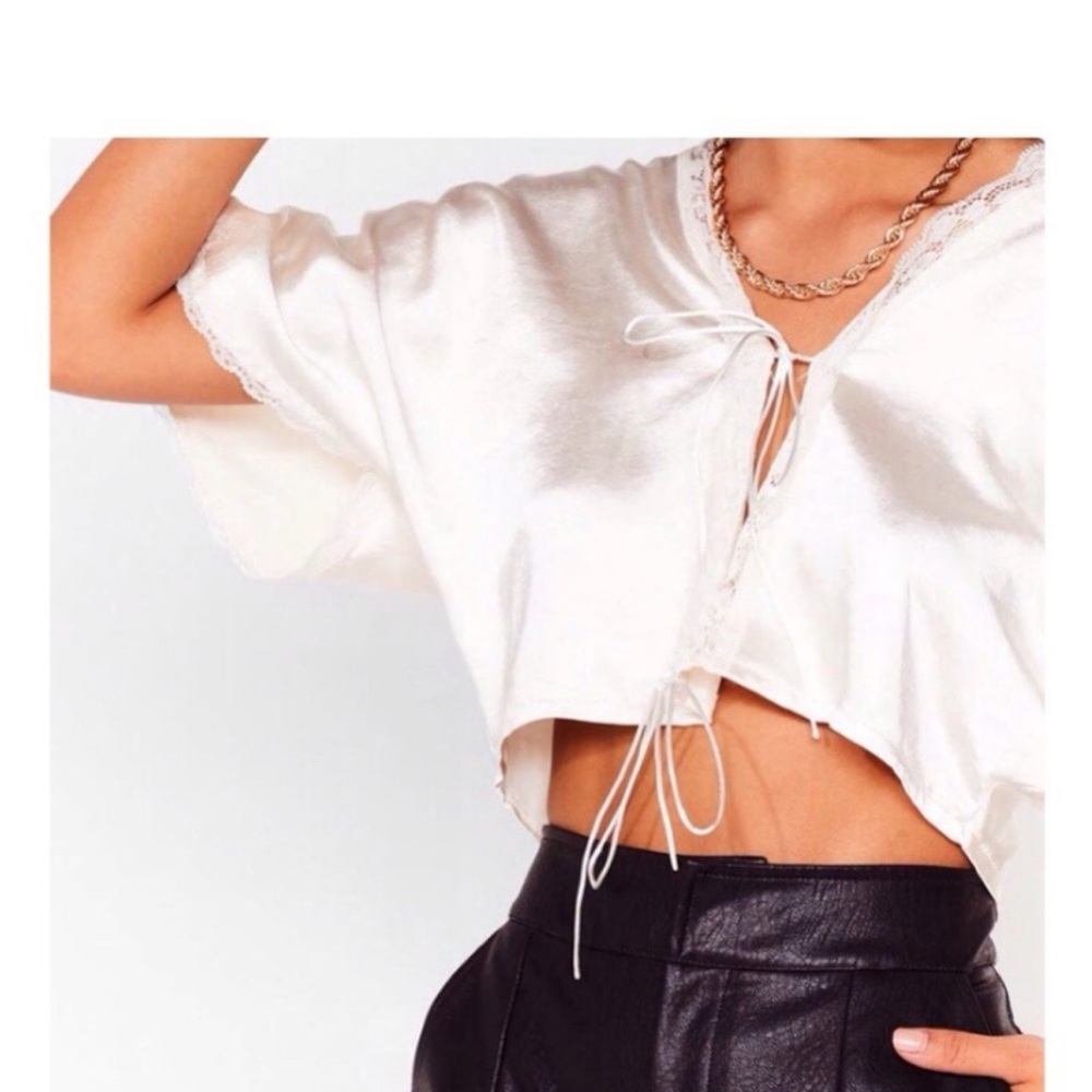 Satin lace Cropped Tie Blouse